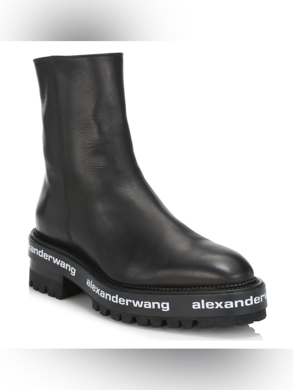Alexander Wang Sanford Black Chelsea Ankle Boots Lug Logo Platform Size 8